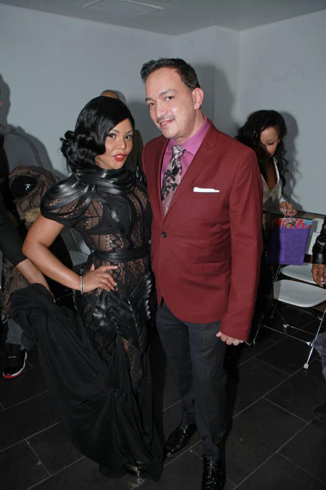 Anthony Rubio with Lil' Kim at The Reality Of Fashion benefit for Broadway Cares