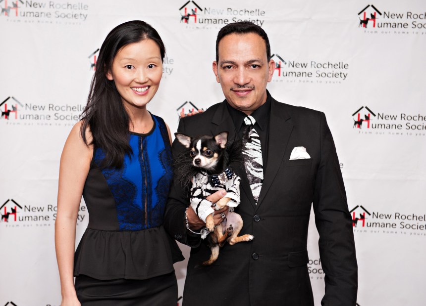 Anthony Rubio with Bogie and Theresa Wong at New Rochelle Humane Society's annual Paws for A Heart Gala