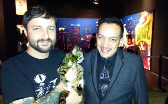 Anthony Rubio with Mike Bridavsky and Lil Bub at Animal Planet's VIP Puppy Bowl Party