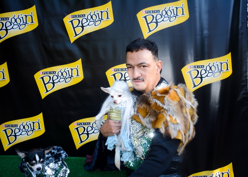 Anthony Rubio with Bogie and Kimba in Games Of Thrones Halloween Dog Costumes at Tompkins Square Park Halloween Dog Parade 2014