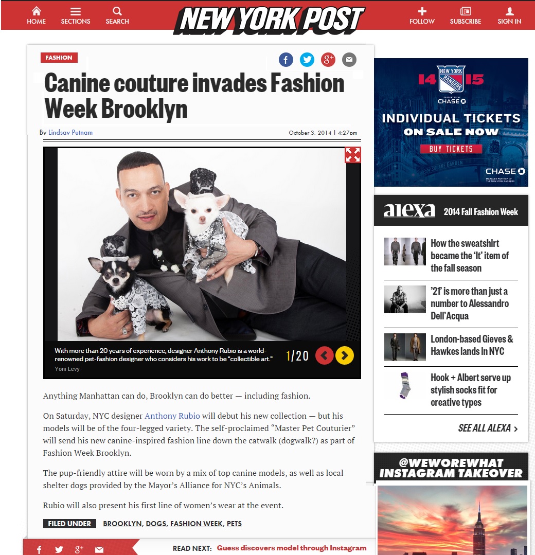 Anthony Rubio featured in the New York Post October 2014