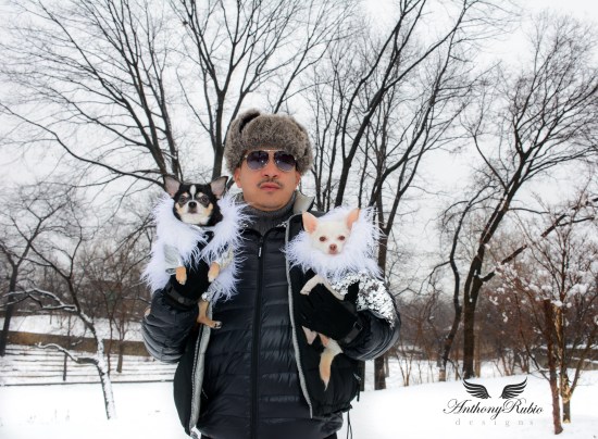 Bogie and Kimba donned their Nordic inspired Faux Fur trimmed coats created by Anthony Rubio Designs