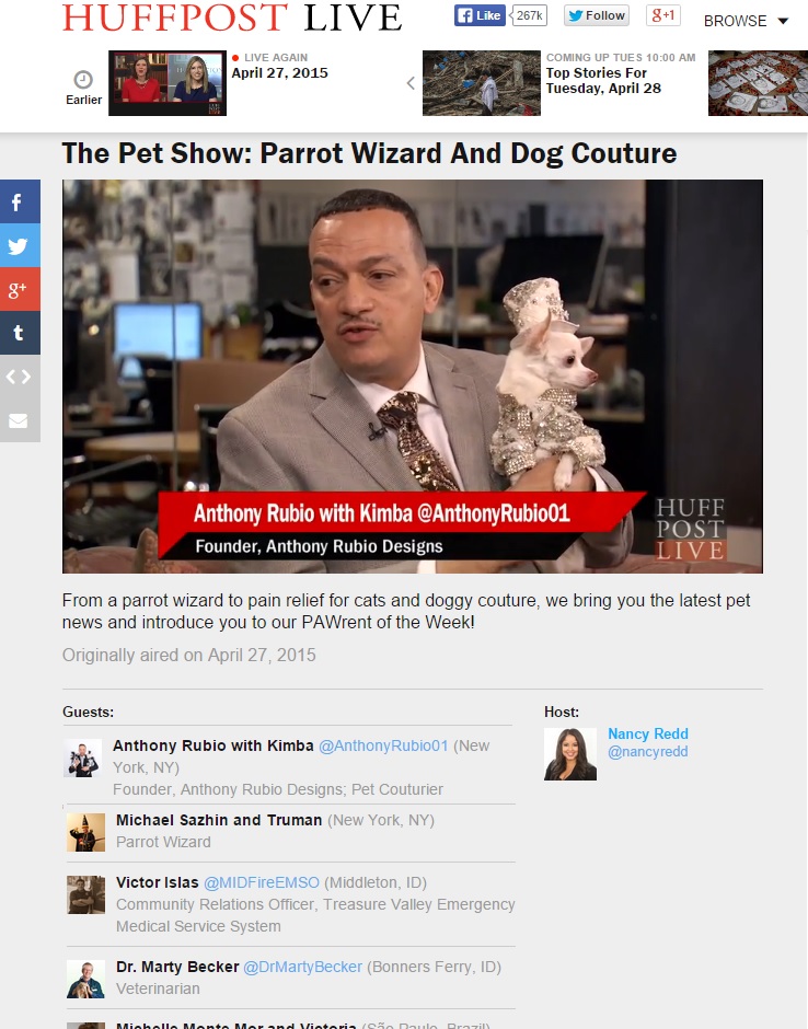Dog Fashion with Pet Couturier Anthony Rubio on HuffPost Live.