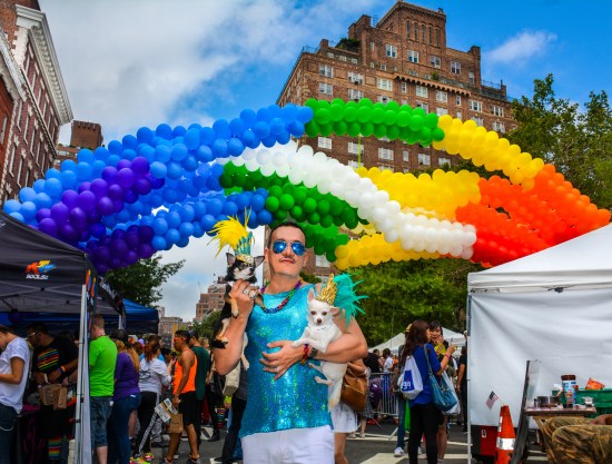 Anthony Rubio with Chihuahuas at the 2015 Pride March in New York City