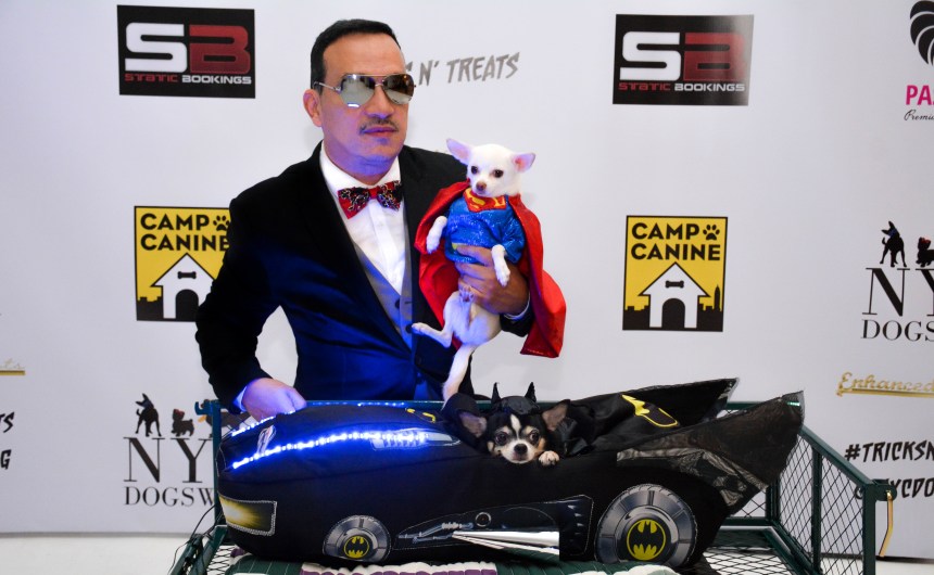 Anthony Rubio with Bogie and Kimba attend Tricks N Treats Halloween Charity Party