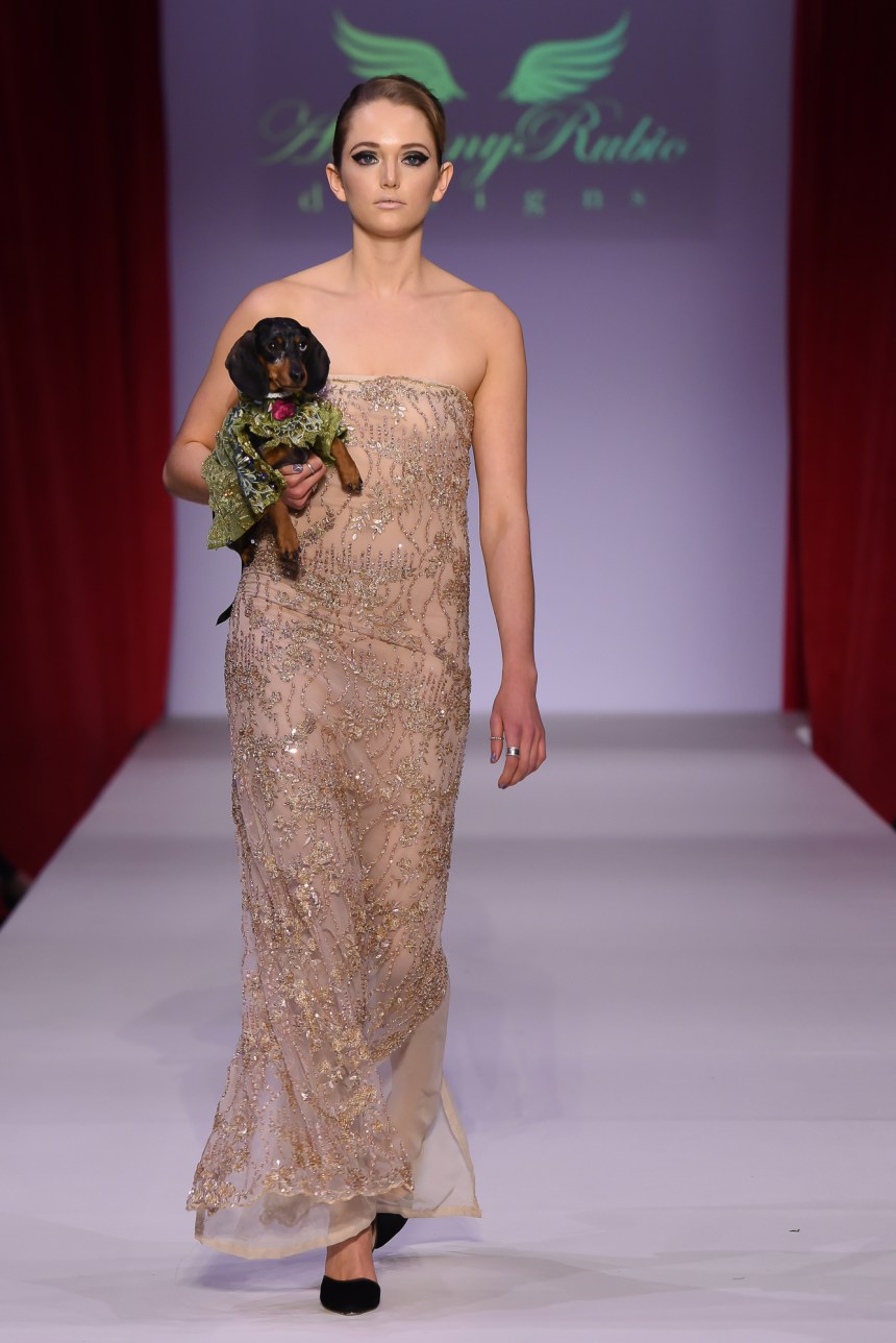 Anthony Rubio Fall/Winter 2016 - New York Fashion Week Women's Wear & Canine Couture Female Model: Ariana Canine Model: Dex Photo by: Ken Alcazar