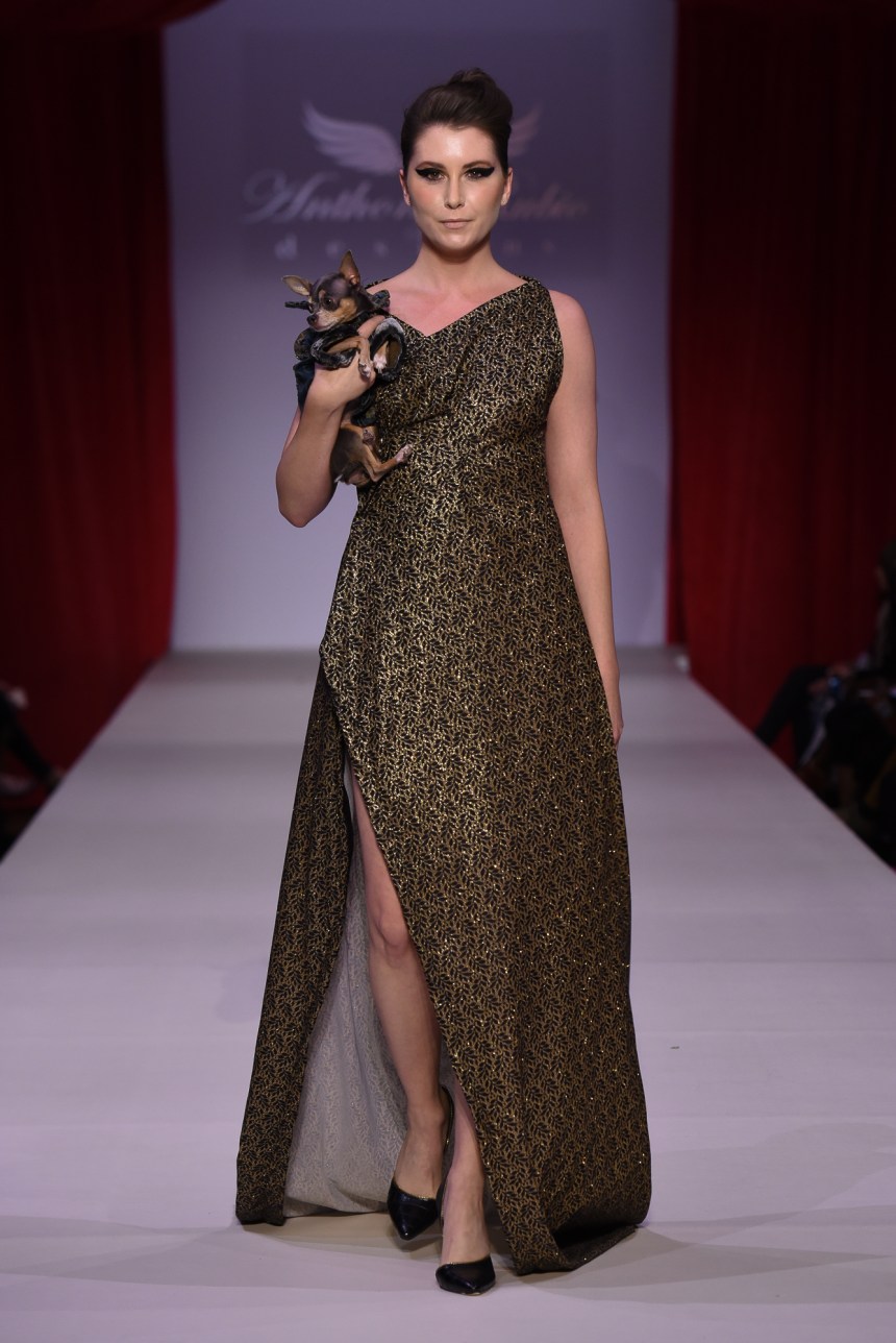 Anthony Rubio Fall/Winter 2016 - New York Fashion Week Women's Wear & Canine Couture Female Model: Nicky A. Canine Model: Juliet, @Chihuahua_Juliet Photo by: Ken Alcazar