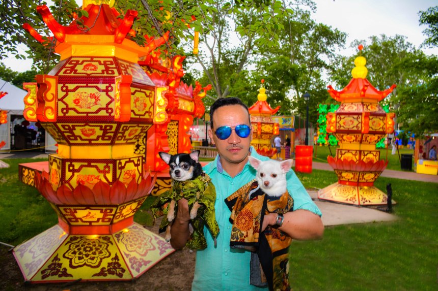 Anthony Rubio with Chihuahua duo Bogie and Kimba visit Philadelphia Chinese Lantern Festival