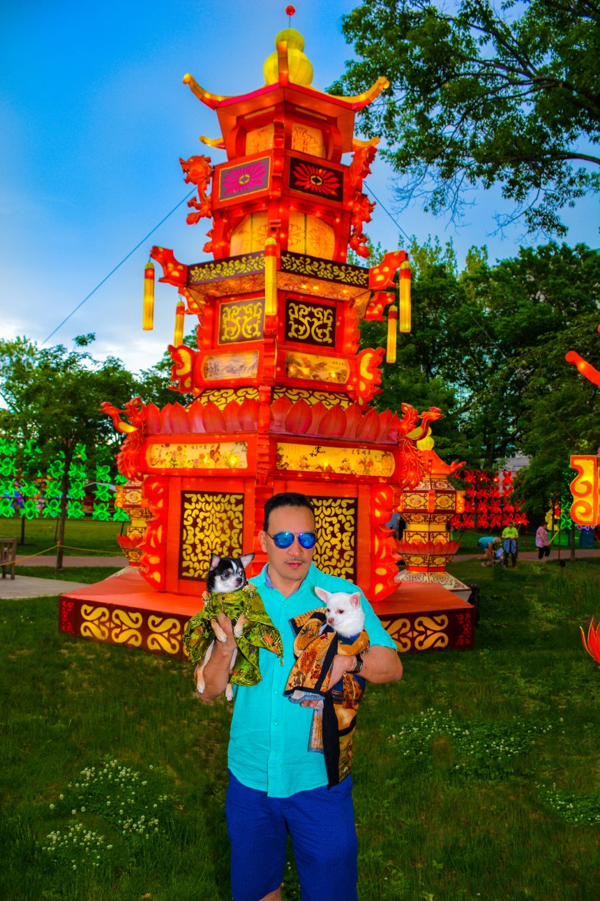 Anthony Rubio with Chihuahua duo Bogie and Kimba visit Philadelphia Chinese Lantern Festival