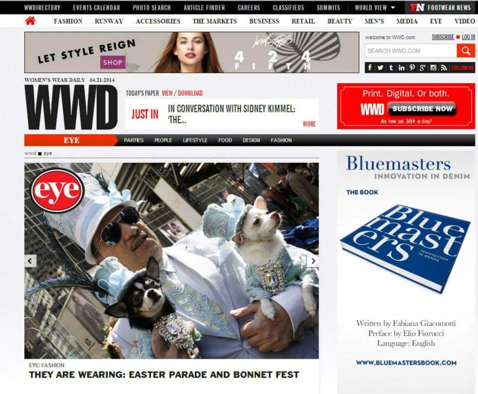 Anthony Rubio featured in Women's Wear Daily for his millinery for dogs