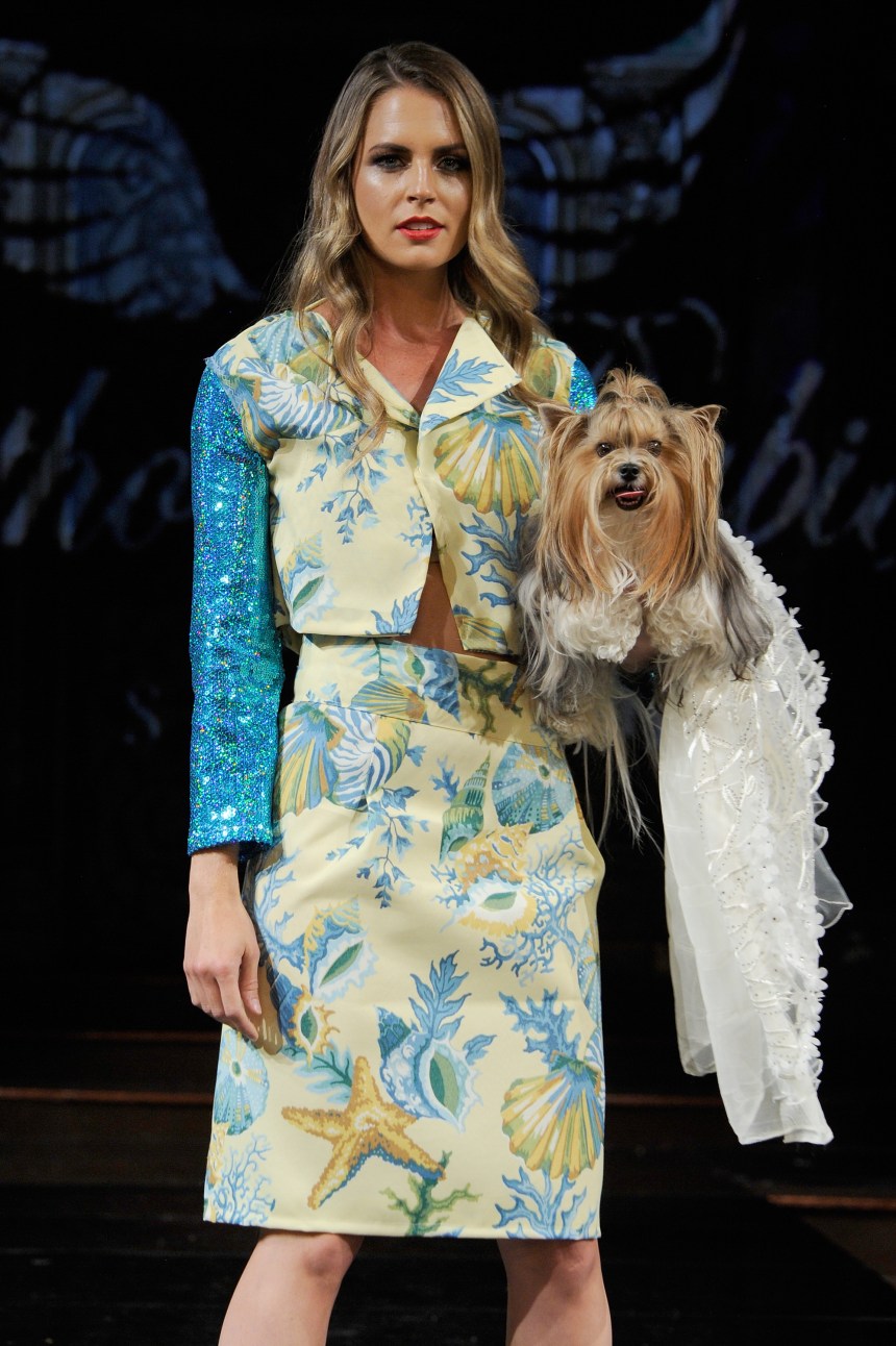 Anthony Rubio Spring/Summer 2018 Women's Wear & Canine Couture New York Fashion Week Photo by Arun Nevader - Getty Images Model: Lindsey K Weller Canine Model: @GertieGlamGirl