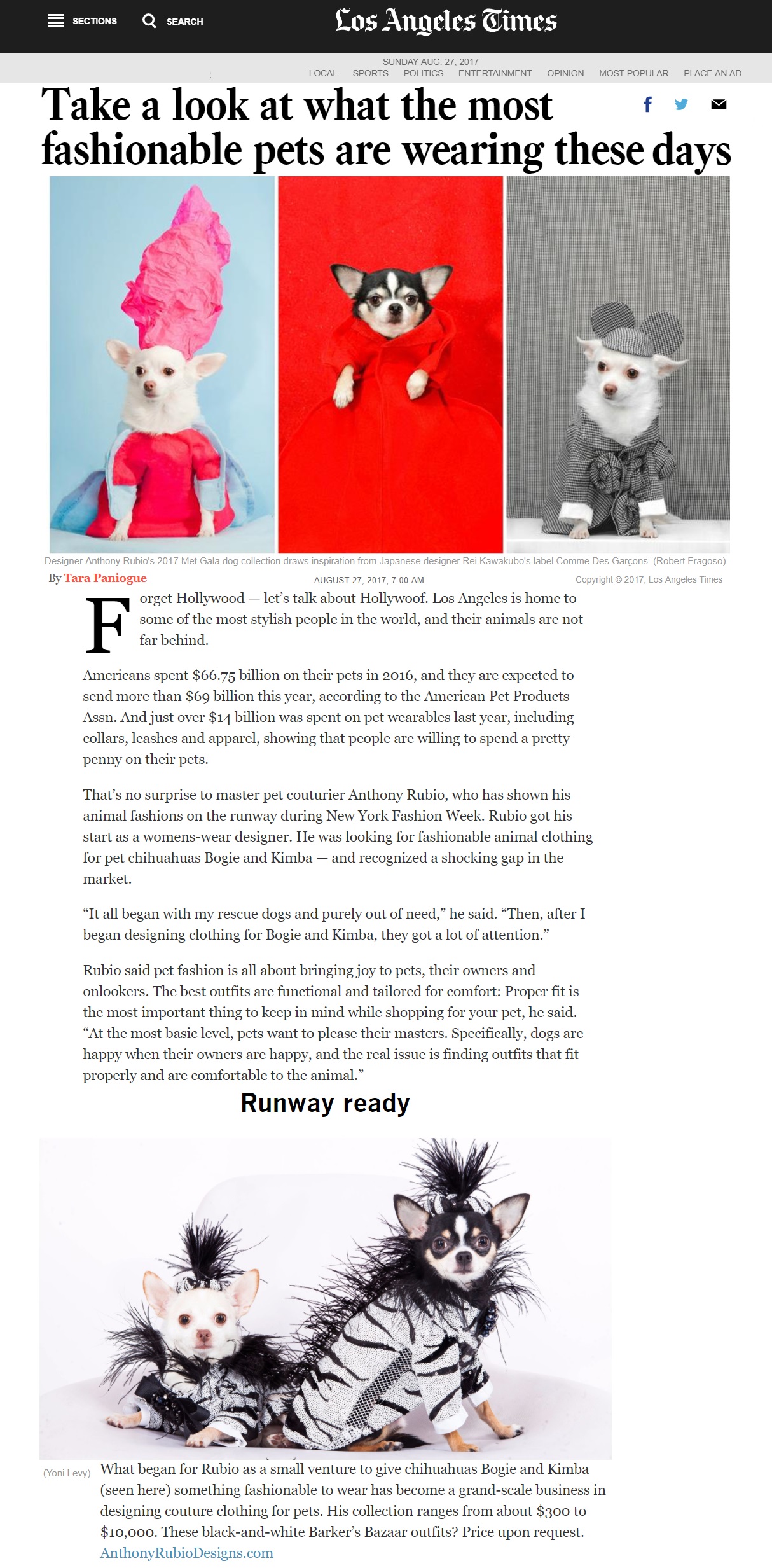 Anthony Rubio's featured article in the LA Times - Canine Couture
