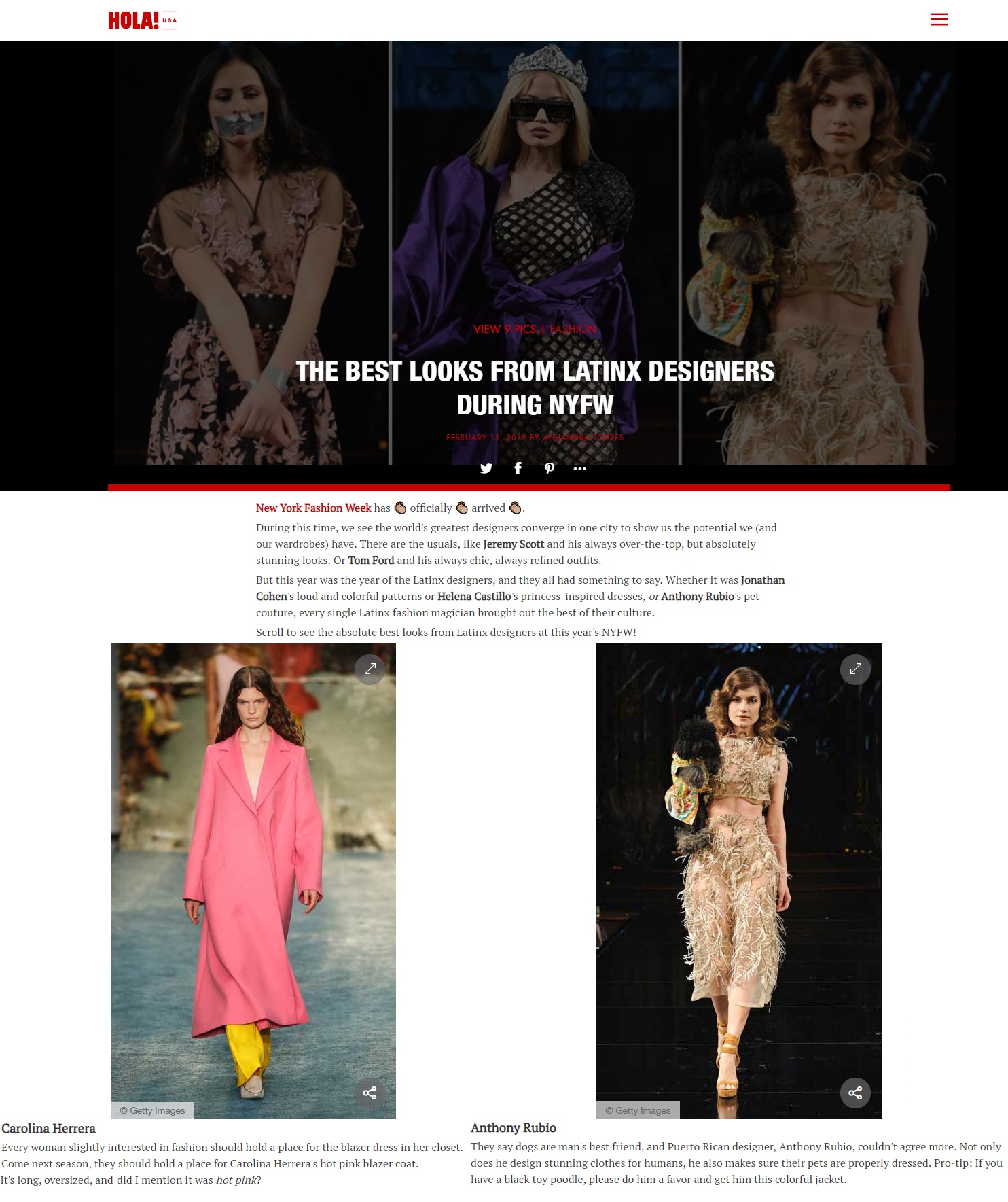 Anthony Rubio New York Fashion Week Show featured in HOLA! Magazine