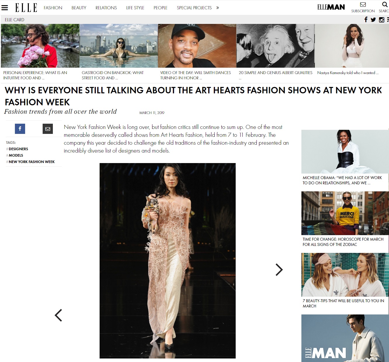 Anthony Rubio New York Fashion Week Show featured in ELLE Magazine