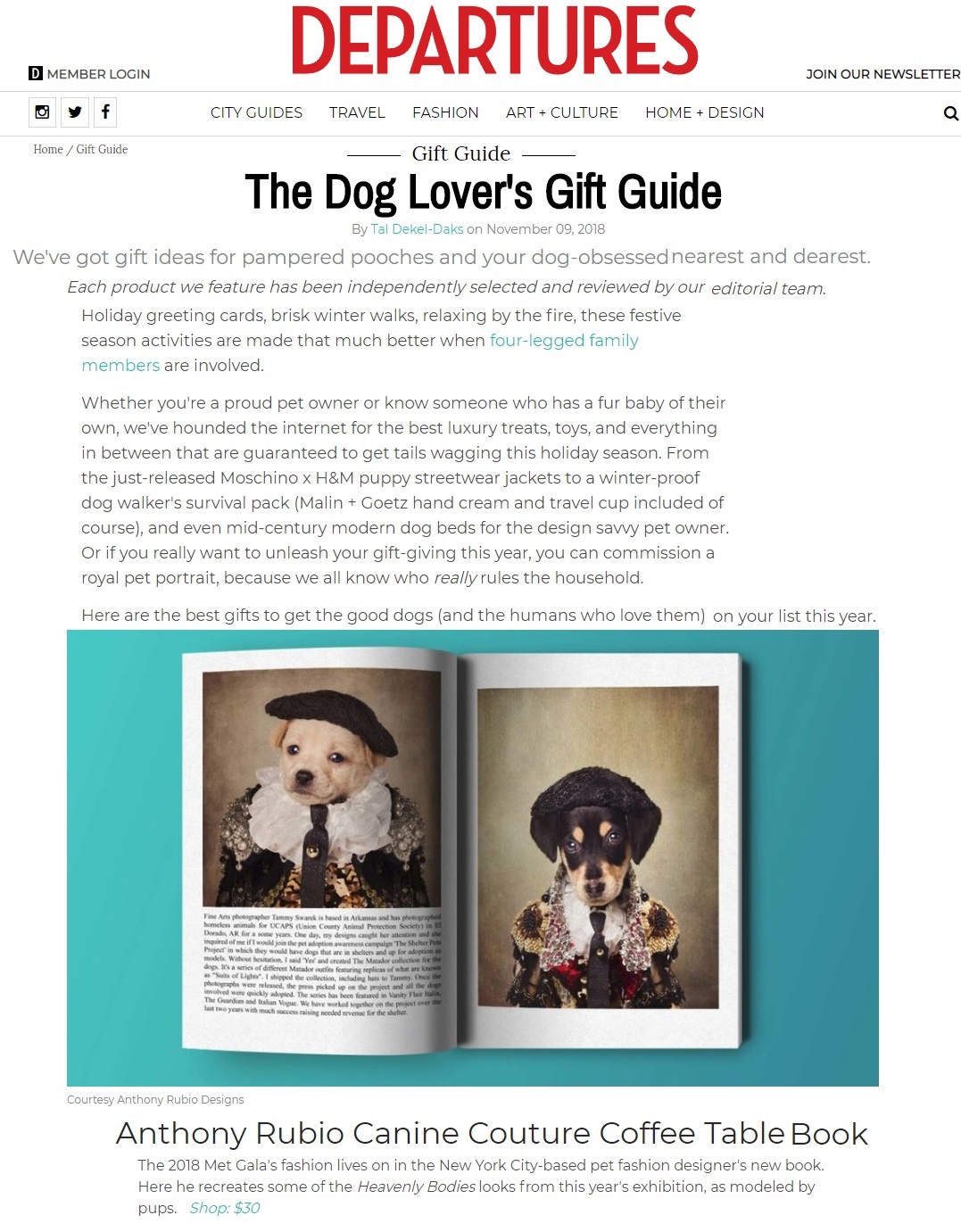 Anthony Rubio's coffee table book Canine Couture featured in DEPARTURES Magazine