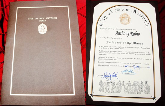 Anthony Rubio receives a Proclamation from San Antonio, Texas