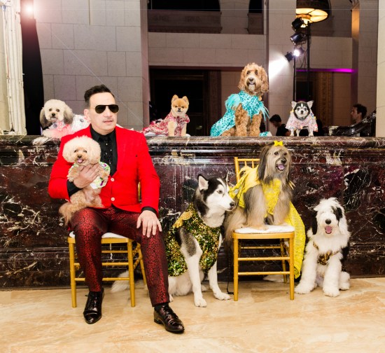 Anthony Rubio with Canine Models after his LA Fashion Week show